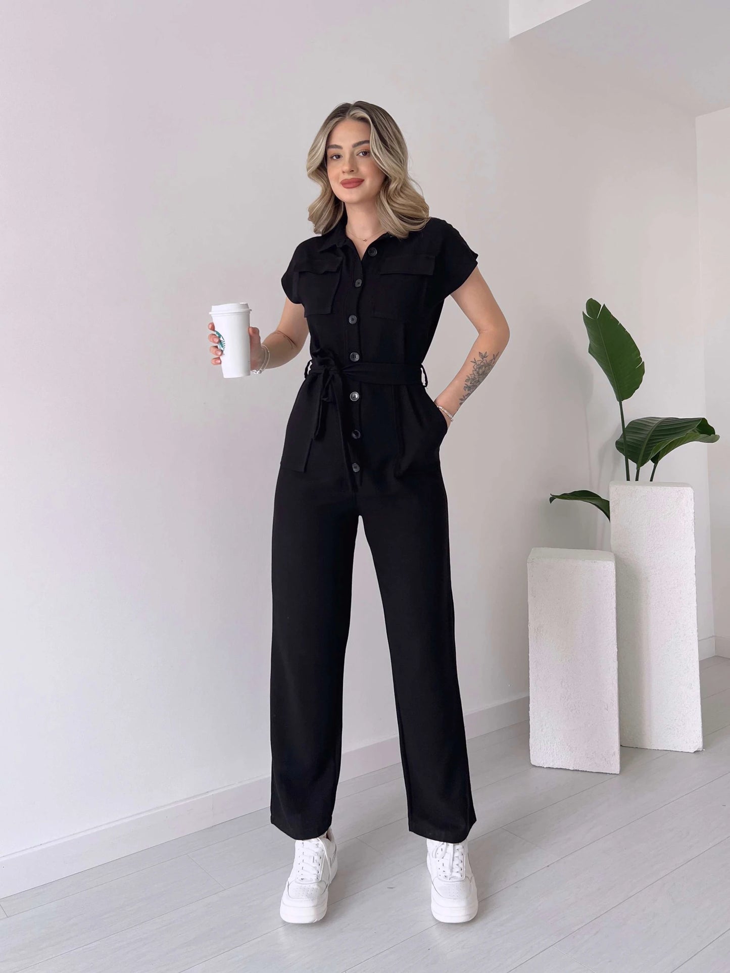 Long dress with polo neck opening D09