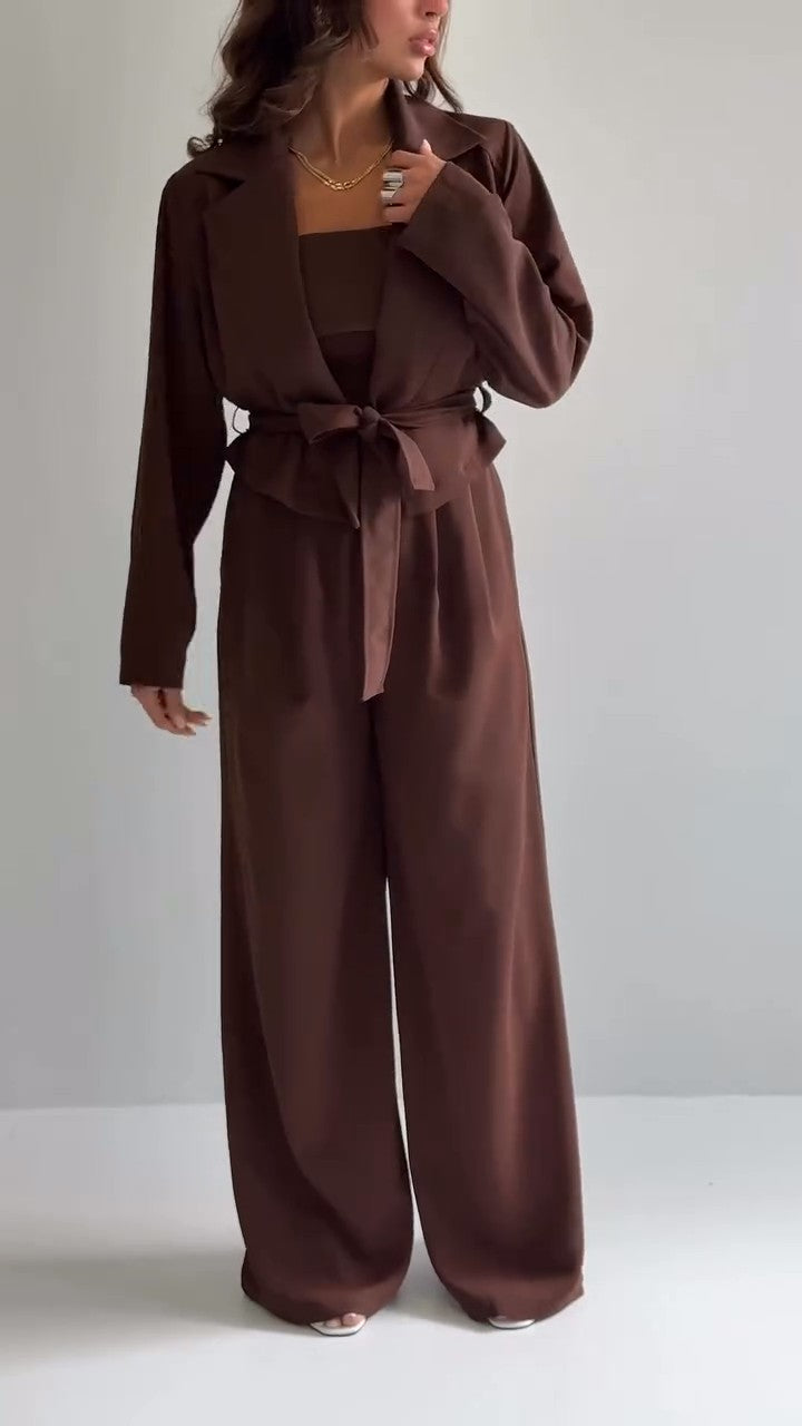 Elegant women's 3-piece knit set: blouse + pants + scarf TR-5