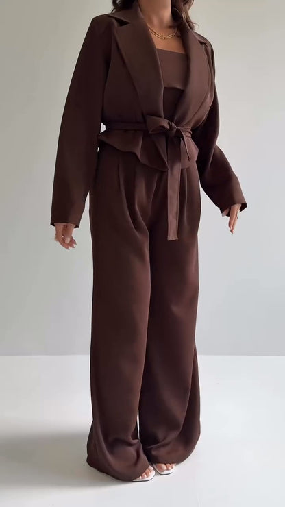 Elegant women's 3-piece knit set: blouse + pants + scarf TR-5