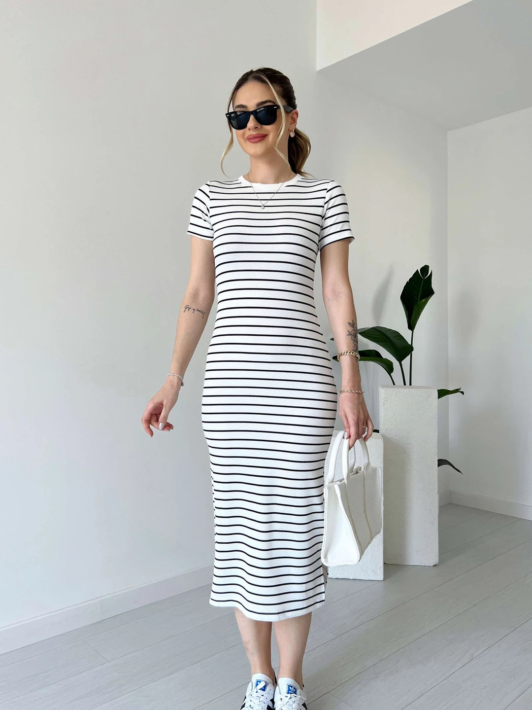 فستان قطن صيفي مخطط F32