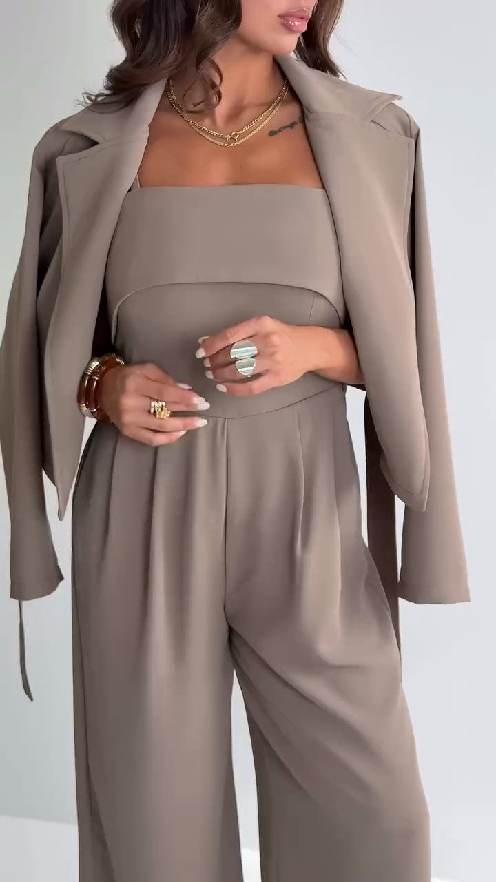 Formal casual jumpsuit (jacket + jumpsuit + belt) S91