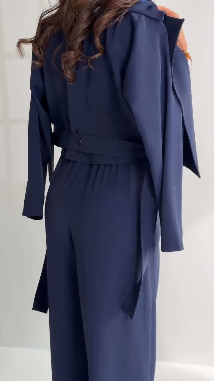 Formal casual jumpsuit (jacket + jumpsuit + belt) S91