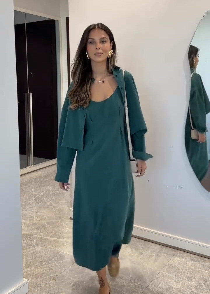 طقم كاجوال قطعتين دريس + جاكت صيفي بتصميم فريد S39
