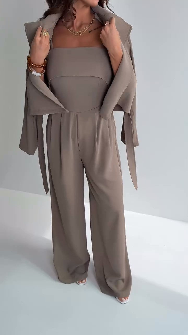 Formal casual jumpsuit (jacket + jumpsuit + belt) S91