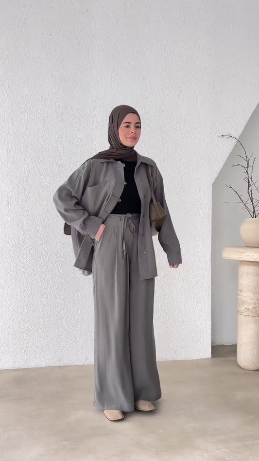 طقم كاجوال كريب (قميص+بنطلون) T66