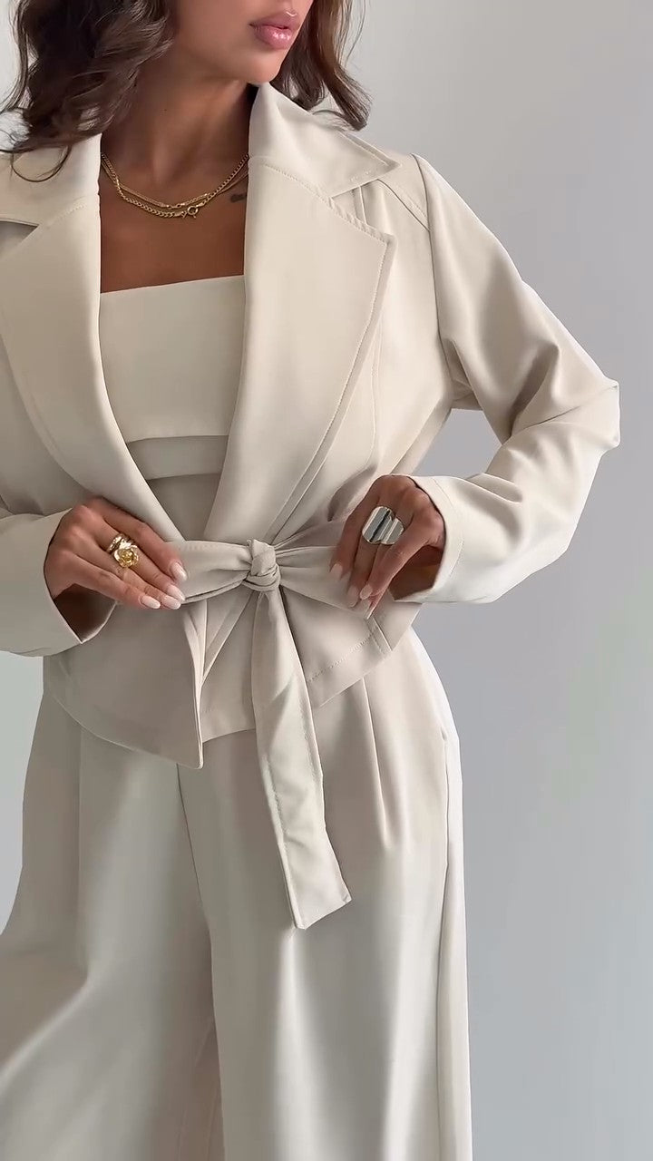 Elegant women's 3-piece knit set: blouse + pants + scarf TR-5