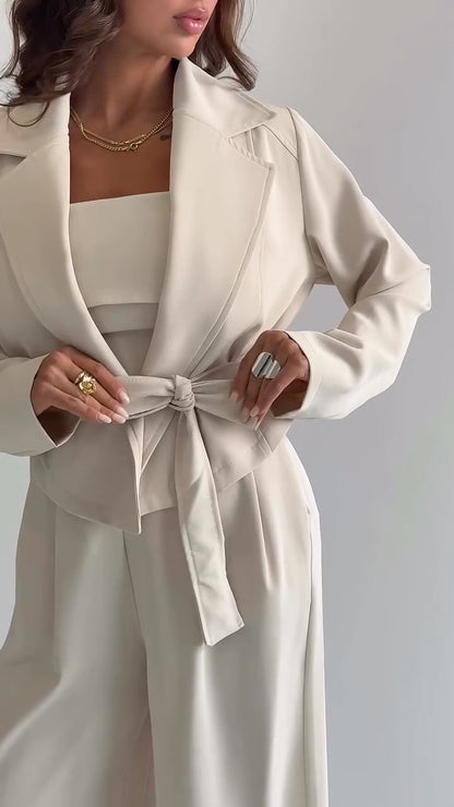 Elegant women's 3-piece knit set: blouse + pants + scarf TR-5