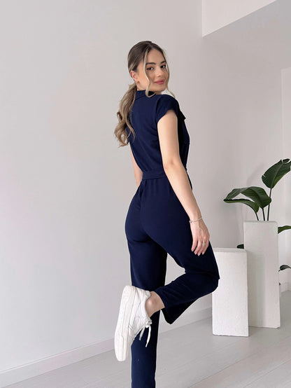 Long dress with polo neck opening D09