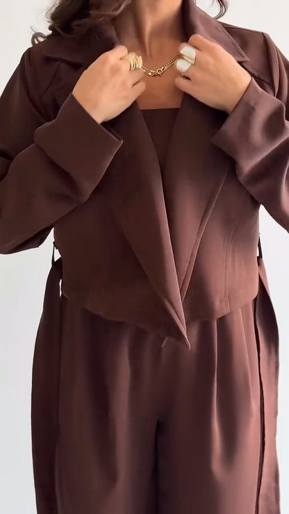 Elegant women's 3-piece knit set: blouse + pants + scarf TR-5