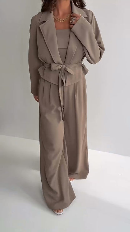 Elegant women's 3-piece knit set: blouse + pants + scarf TR-5