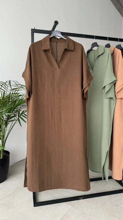 Linen polo neck dress 2024 D10