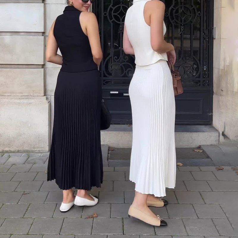 Two-piece formal set: vest + pleated skirt D17