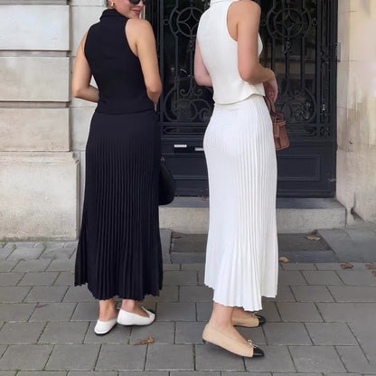 Two-piece formal set: vest + pleated skirt D17