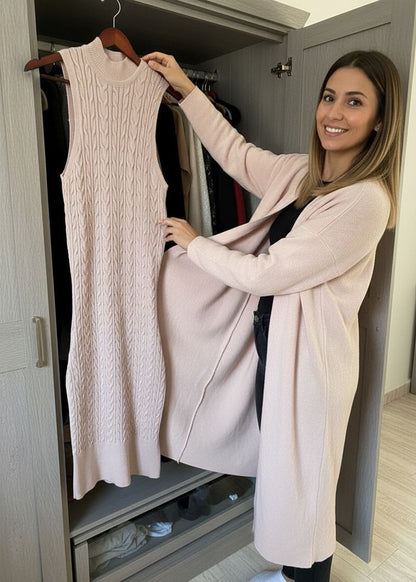 Elegant women's two-piece knit set: sleeveless dress and long-sleeved cardigan TR-1