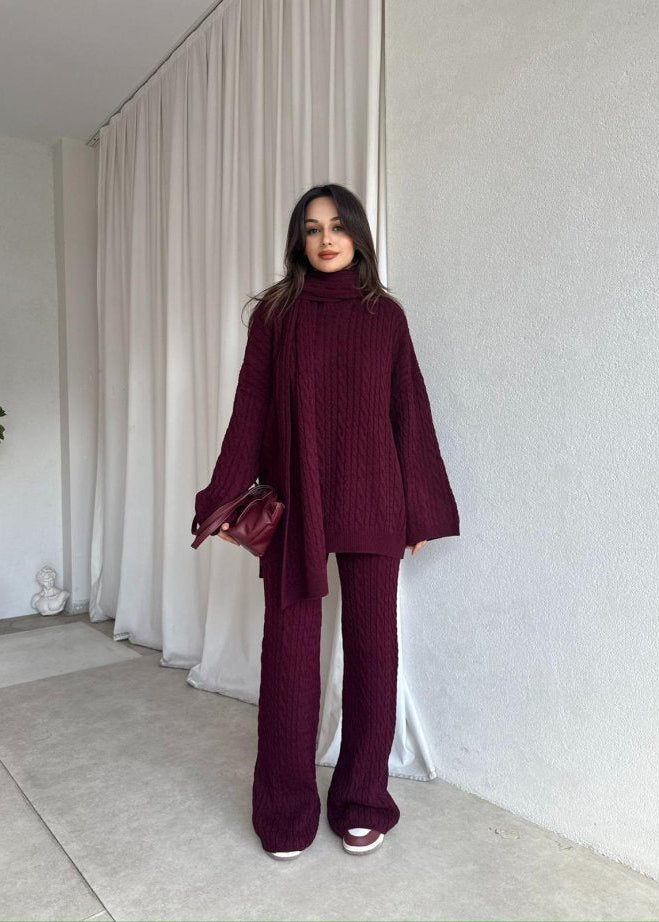 Elegant women's 3-piece knit set: blouse + pants + scarf TR-5