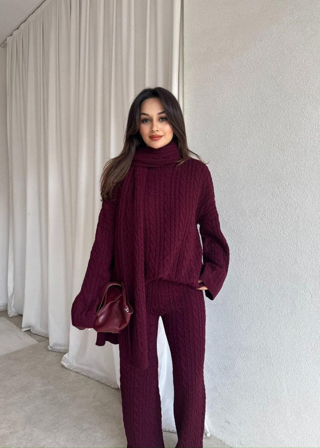 Elegant women's 3-piece knit set: blouse + pants + scarf TR-5