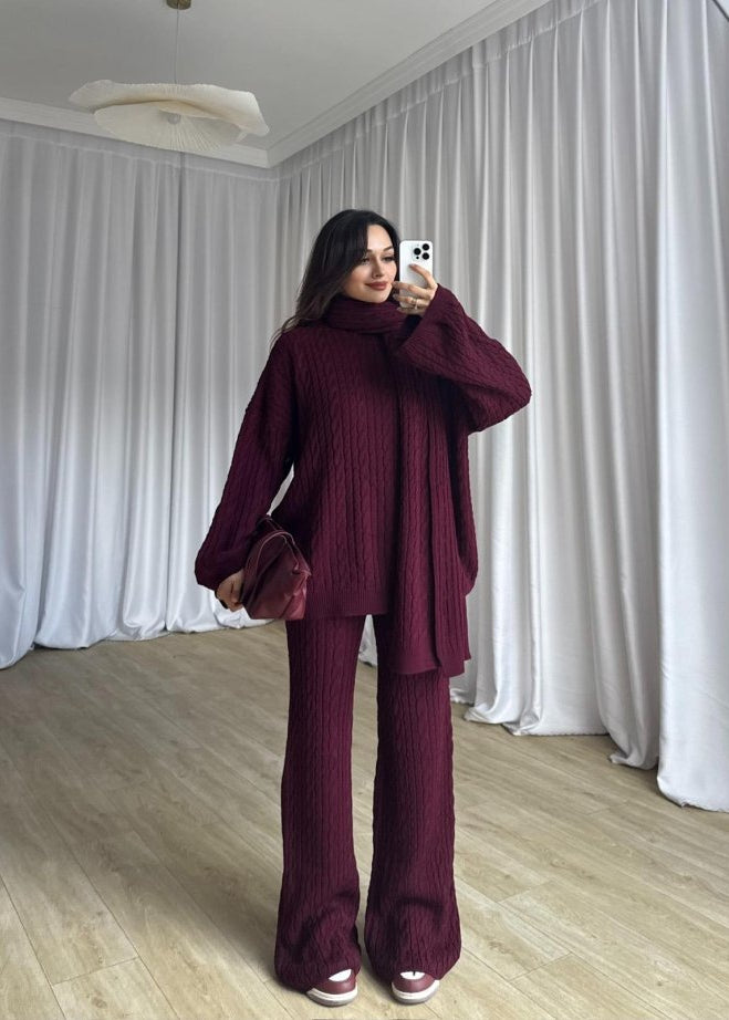 Elegant women's 3-piece knit set: blouse + pants + scarf TR-5