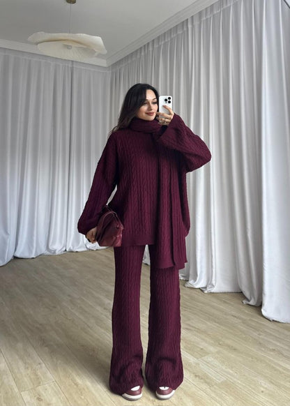 Elegant women's 3-piece knit set: blouse + pants + scarf TR-5