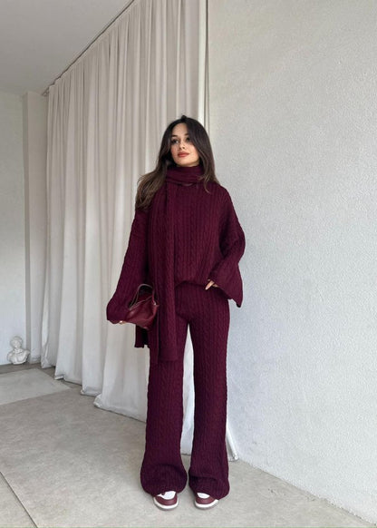 Elegant women's 3-piece knit set: blouse + pants + scarf TR-5