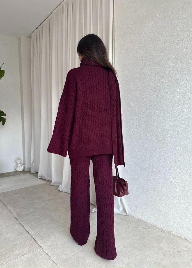 Elegant women's 3-piece knit set: blouse + pants + scarf TR-5