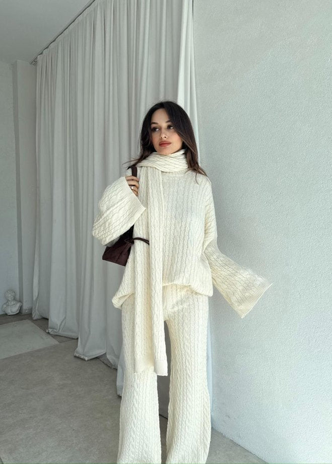 Elegant women's 3-piece knit set: blouse + pants + scarf TR-5