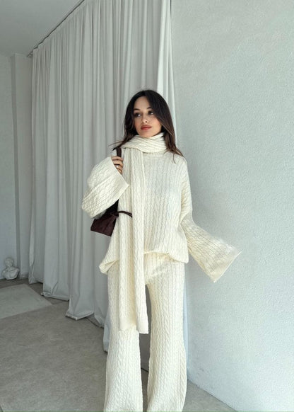 Elegant women's 3-piece knit set: blouse + pants + scarf TR-5