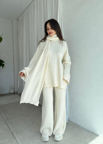 Elegant women's 3-piece knit set: blouse + pants + scarf TR-5