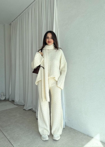 Elegant women's 3-piece knit set: blouse + pants + scarf TR-5