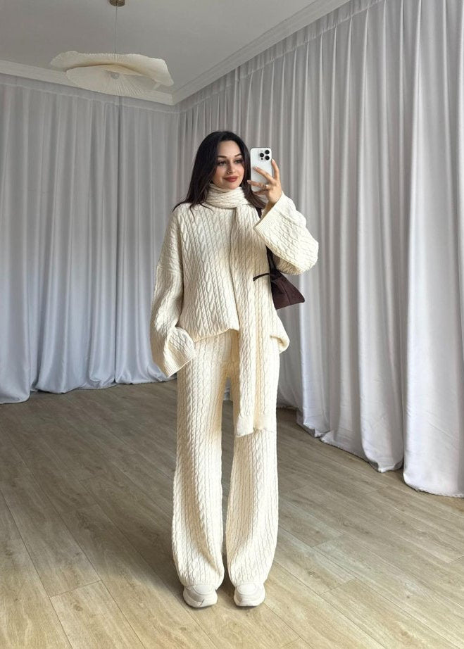 Elegant women's 3-piece knit set: blouse + pants + scarf TR-5