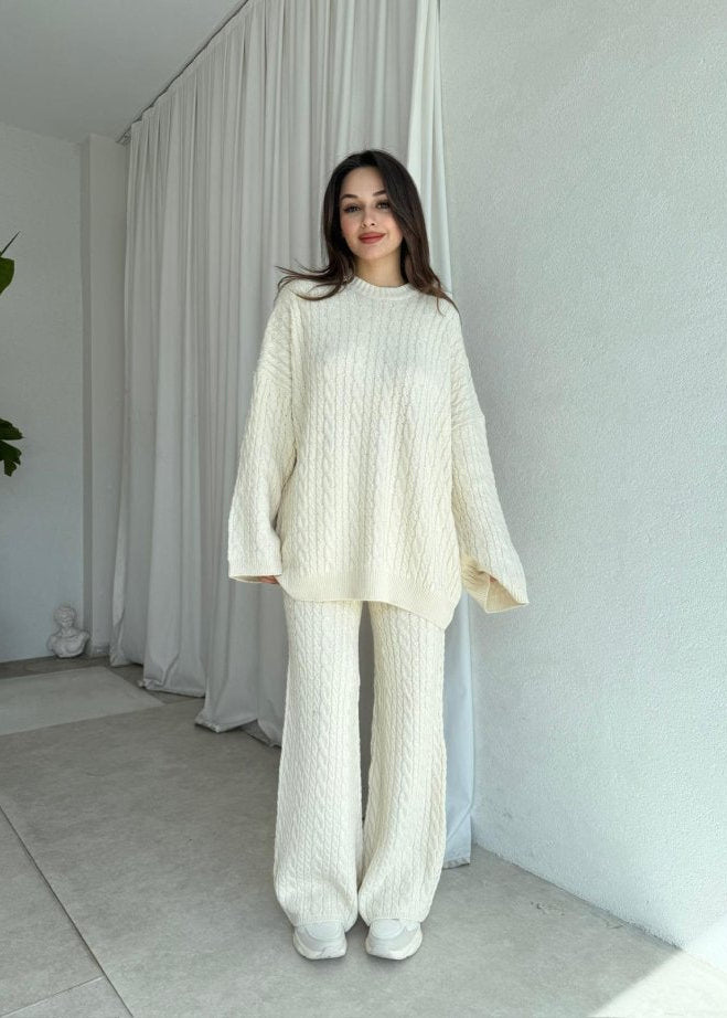 Elegant women's 3-piece knit set: blouse + pants + scarf TR-5