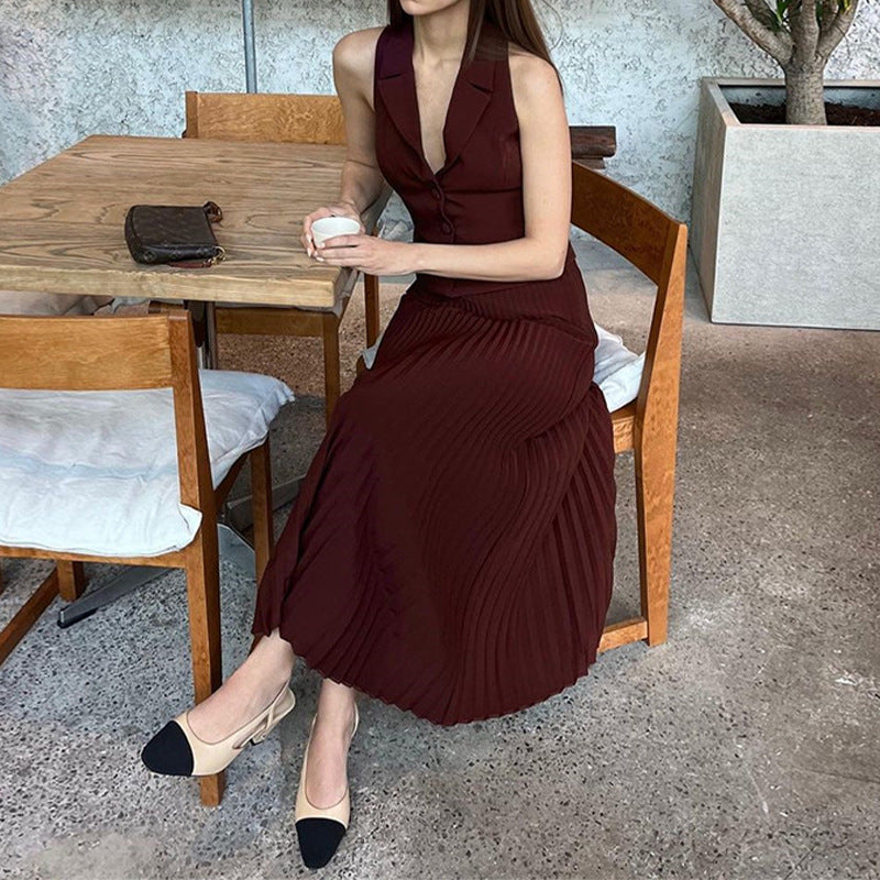 Two-piece formal set: vest + pleated skirt D17