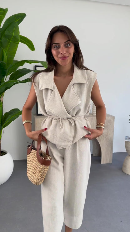 V9 Two-Piece Linen Casual Set: Vest + Pants 