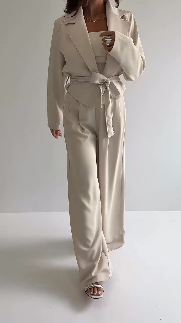 Elegant women's 3-piece knit set: blouse + pants + scarf TR-5