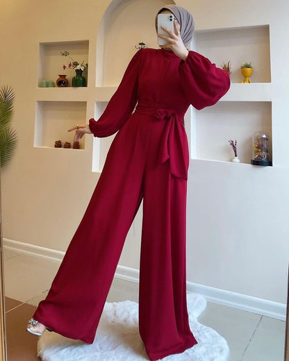 S1 Jumpsuit with Drawstring, Double Pockets and Elastic Sleeves