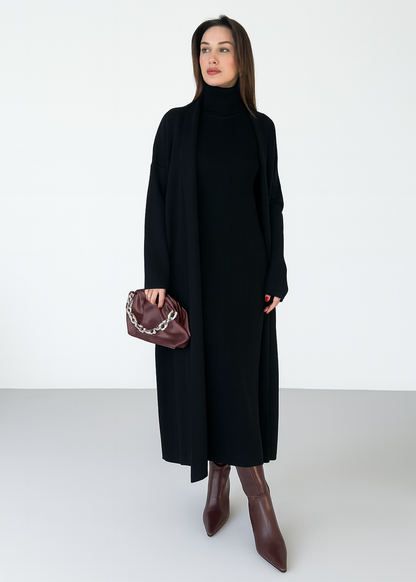 طقم تريكو أنيق نسائي مكون من قطعتين فستان بدون أكمام وكارديجان بأكمام طويلة TR-4