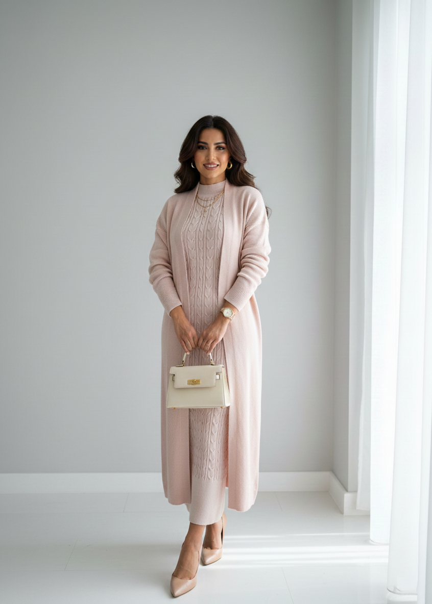 Elegant women's two-piece knit set: sleeveless dress and long-sleeved cardigan TR-1