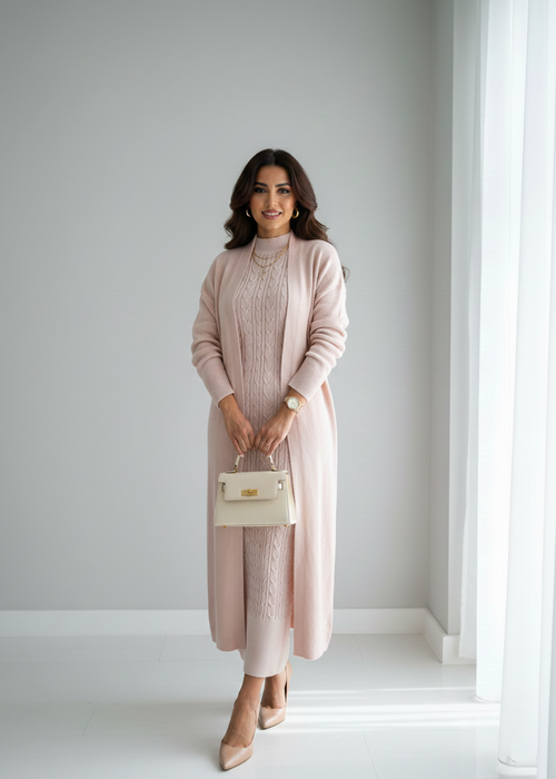 Elegant women's two-piece knit set: sleeveless dress and long-sleeved cardigan TR-1