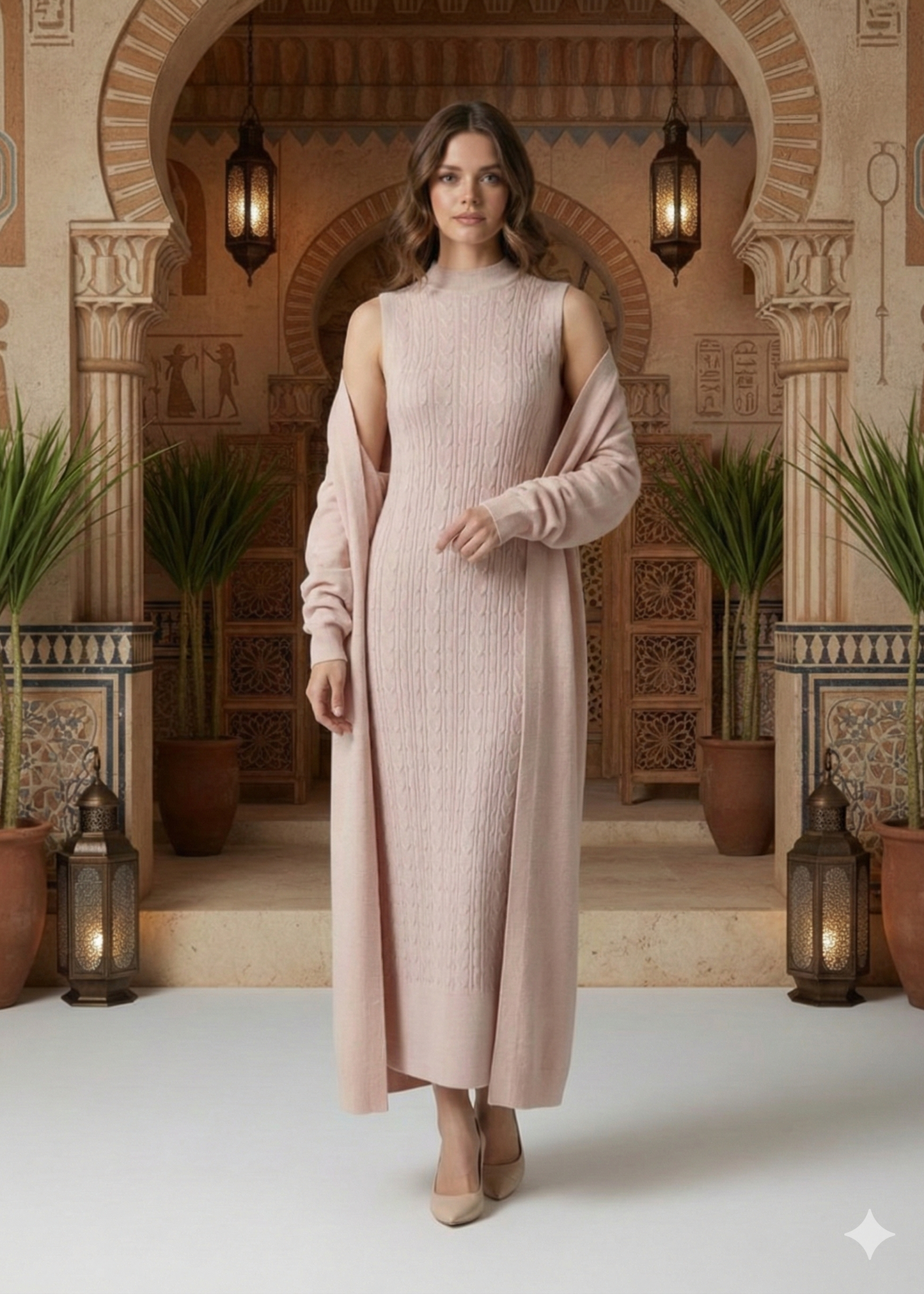 Elegant women's two-piece knit set: sleeveless dress and long-sleeved cardigan TR-1