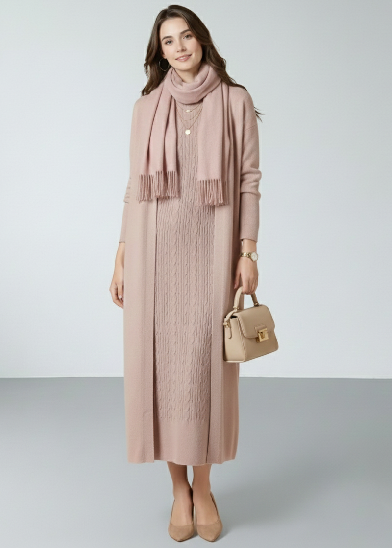 Elegant women's two-piece knit set: sleeveless dress and long-sleeved cardigan TR-1