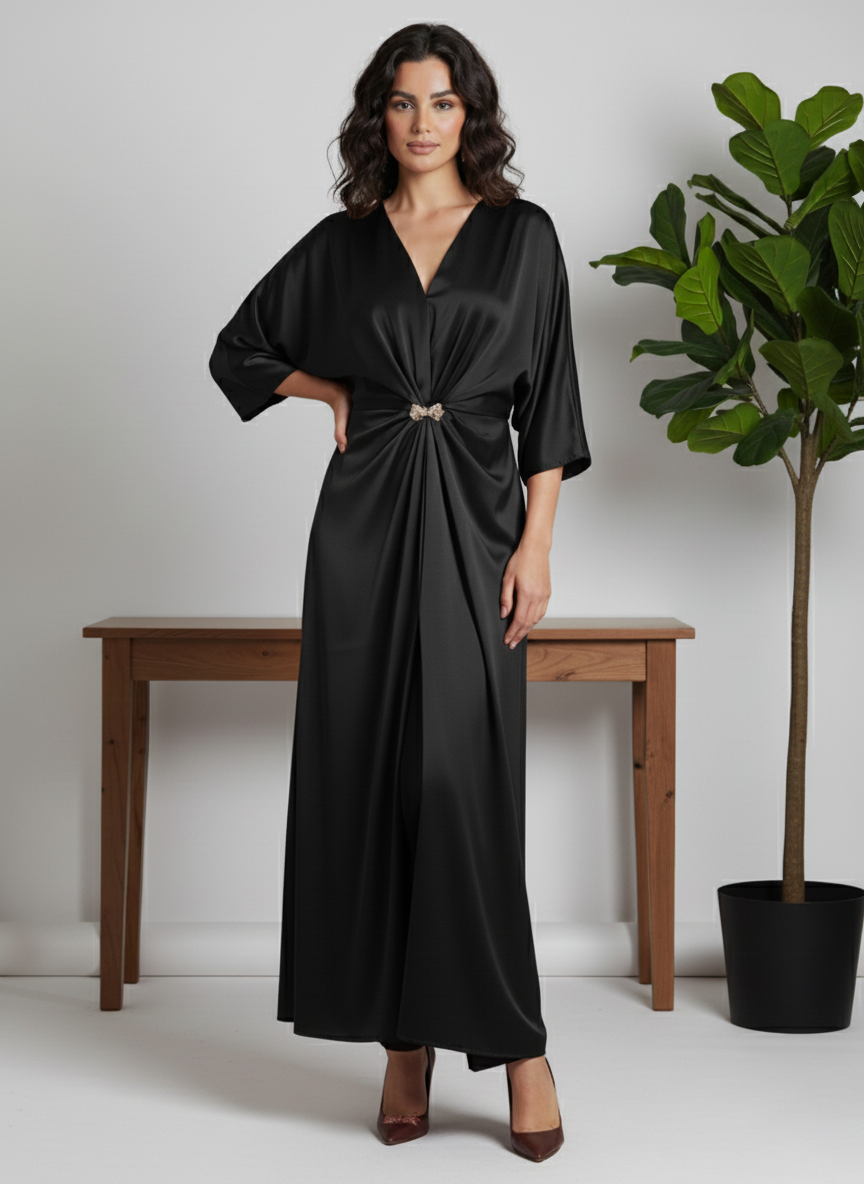 F65 فستان ستان انيق بتصميم مميز