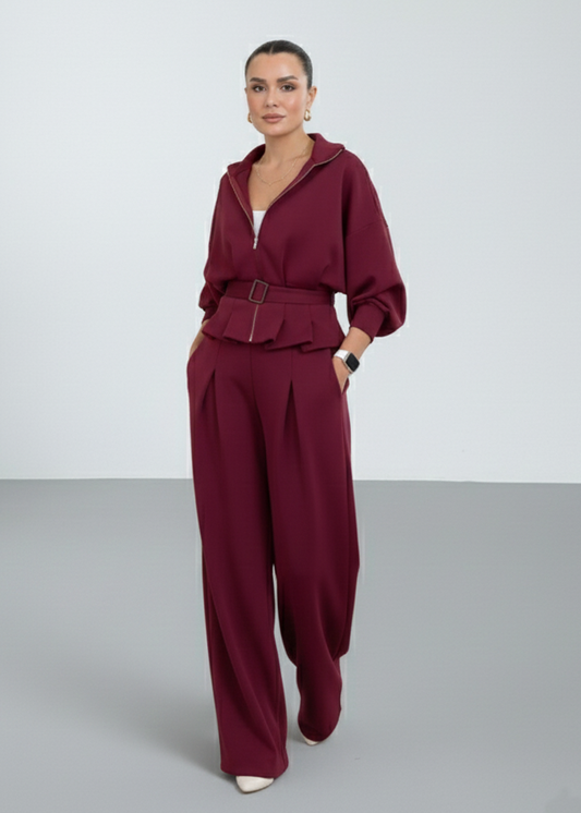 طقم كاجوال شامواه شتوي (جاكيت+بنطلون+حزام) S73