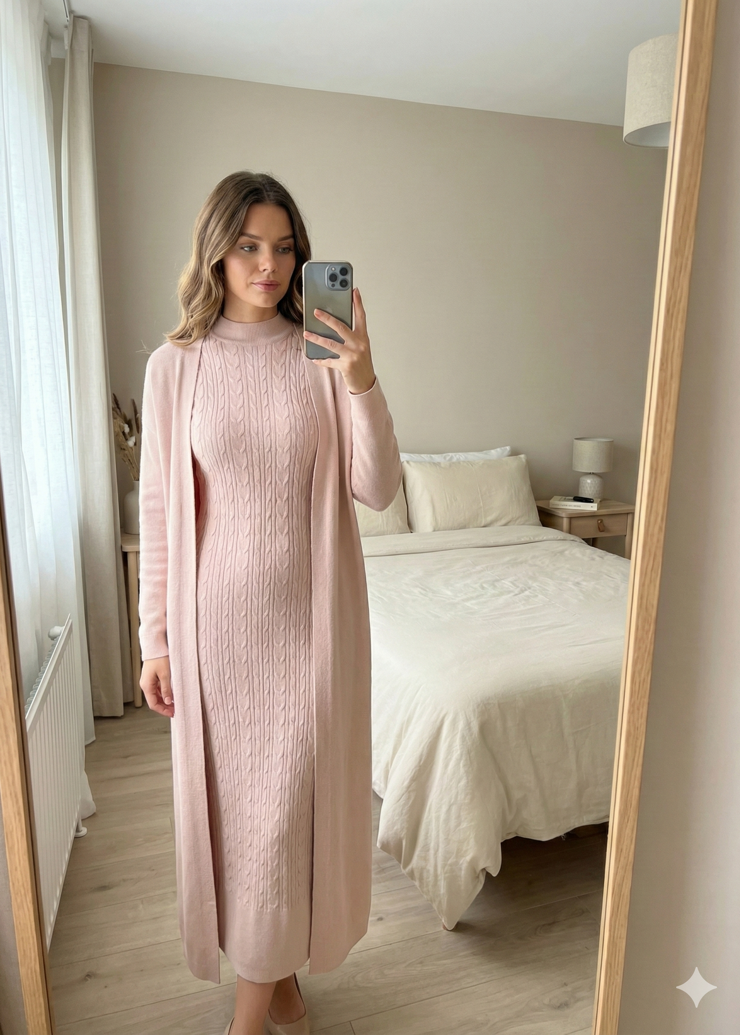 Elegant women's two-piece knit set: sleeveless dress and long-sleeved cardigan TR-1