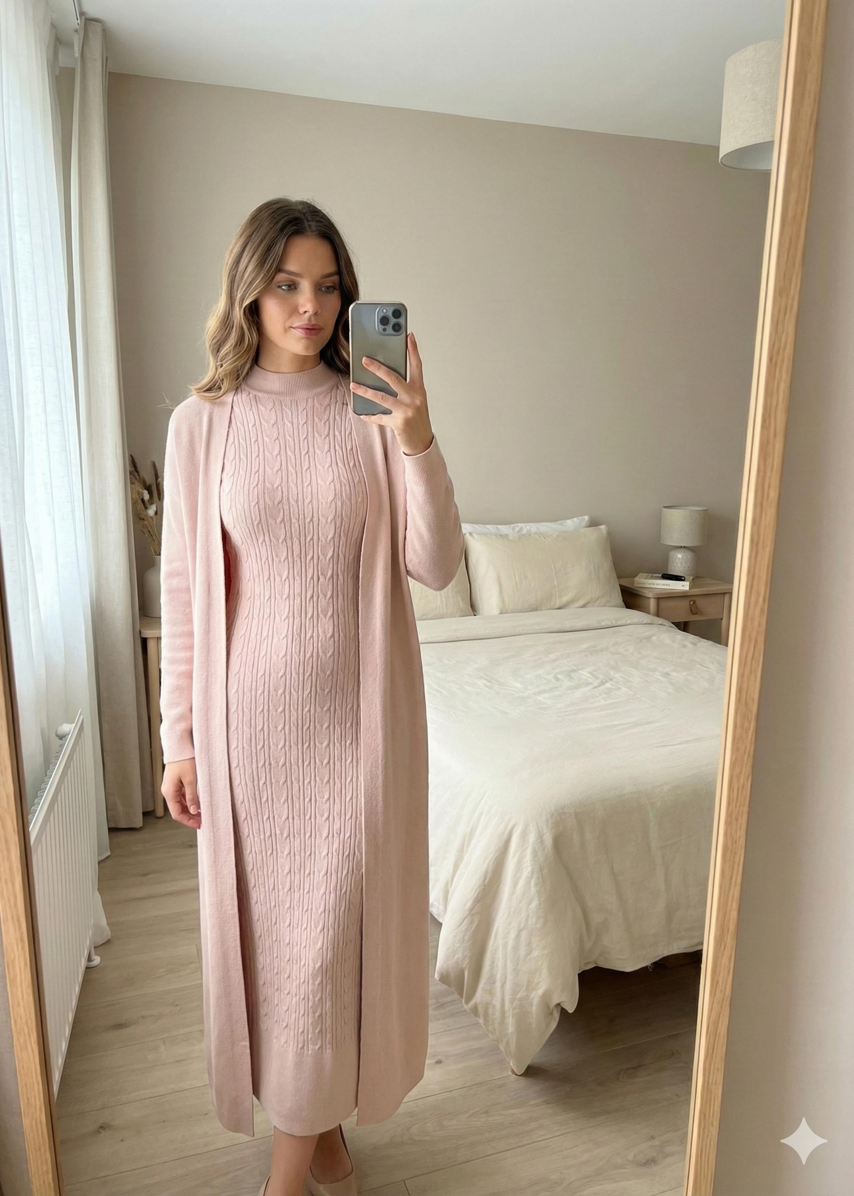 Elegant women's two-piece knit set: sleeveless dress and long-sleeved cardigan TR-1
