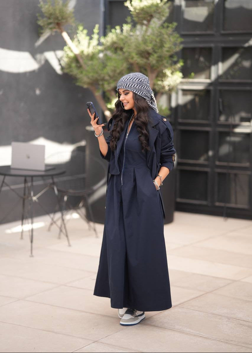 طقم فستان مع جاكيت خارجي بلمسة كاجوال شيك S76