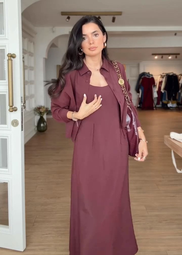 طقم كاجوال قطعتين دريس + جاكت صيفي بتصميم فريد S39