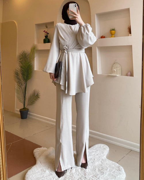 Long dress with polo neck opening D09