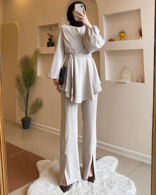 Long dress with polo neck opening D09