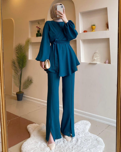 Long dress with polo neck opening D09