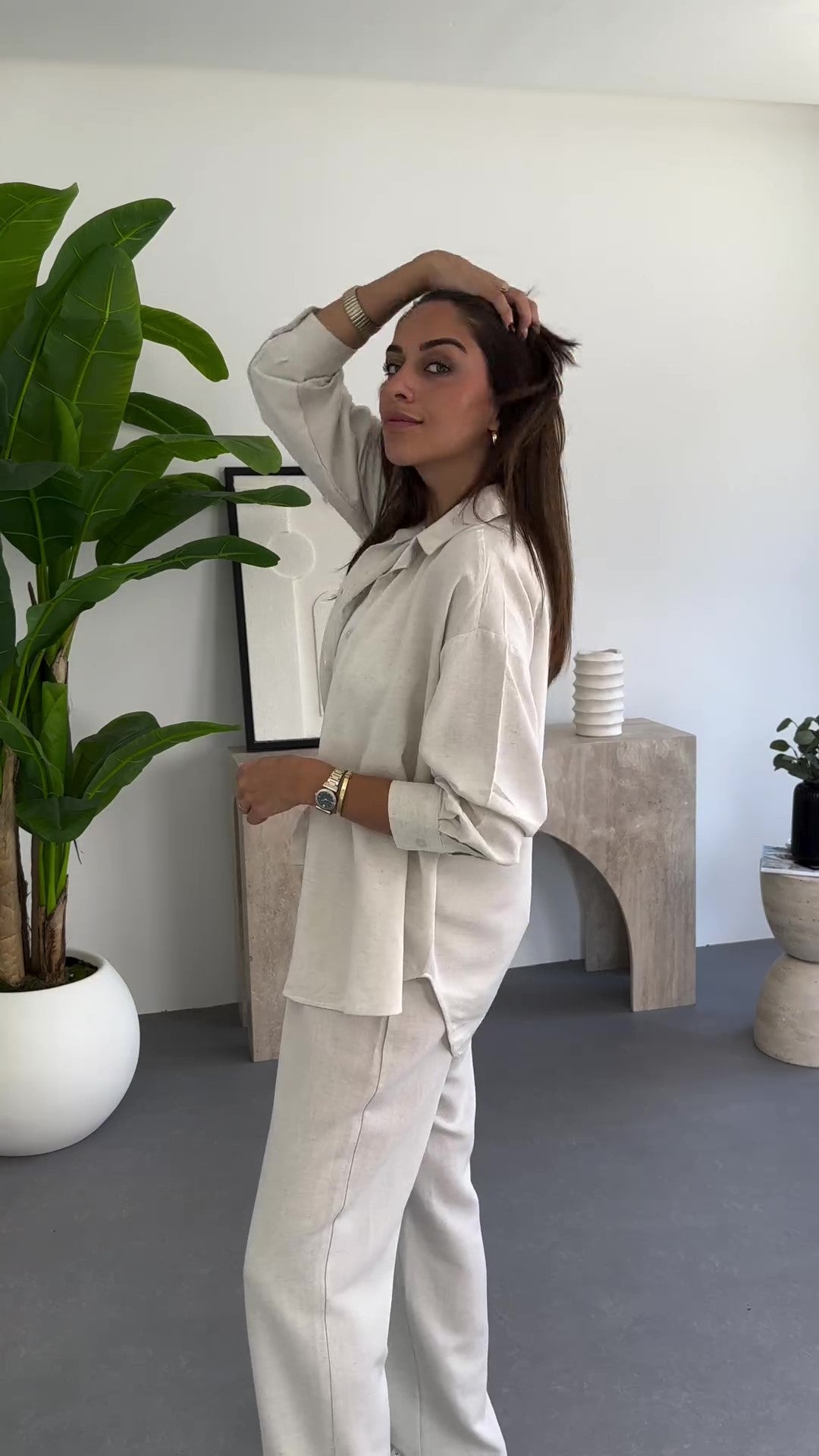 Comfortable linen shirt + pants set 2025 S64