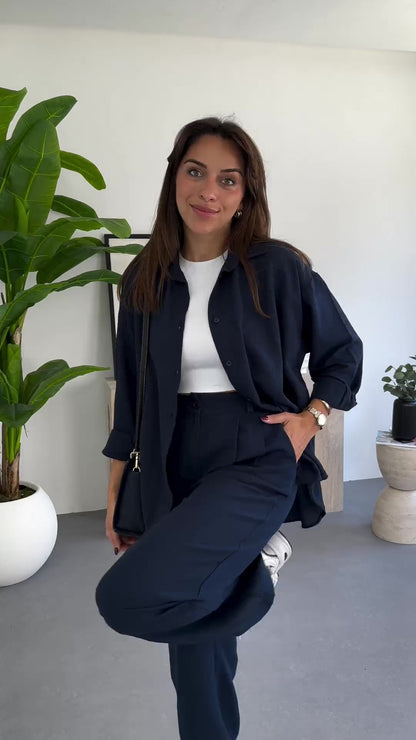 Comfortable linen shirt + pants set 2025 S64